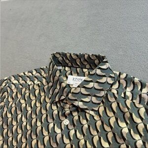 Eton Dress Shirt Men's Size 16 42 Slim Button Up Long Sleeve Bold Pattern Green